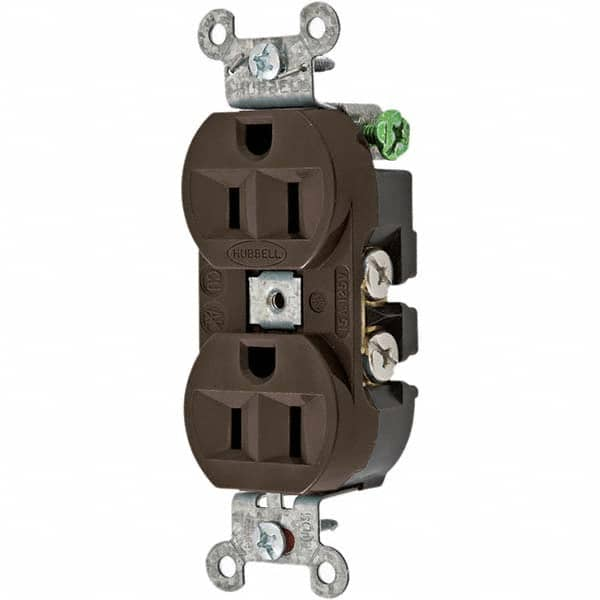 Hubbell Wiring Device-Kellems - 125V 15A NEMA 5-15R Industrial Grade Brown Straight Blade Duplex Receptacle - Caliber Tooling