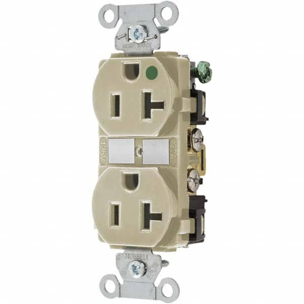 Hubbell Wiring Device-Kellems - 125V 20A NEMA 5-20R Hospital Grade Ivory Straight Blade Duplex Receptacle - Caliber Tooling