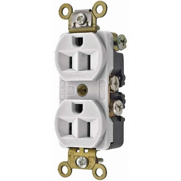 Hubbell Wiring Device-Kellems - 125V 15A NEMA 5-15R Industrial Grade White Straight Blade Duplex Receptacle - Caliber Tooling