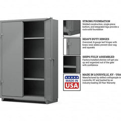 Strong Hold - 3 Shelf Locking Storage Cabinet - Steel, 48" Wide x 24" Deep x 75" High, Medium Gray - Caliber Tooling