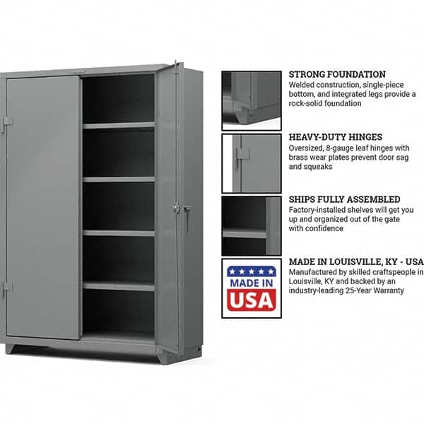 Strong Hold - 4 Shelf Locking Storage Cabinet - Steel, 48" Wide x 24" Deep x 75" High, Medium Gray - Caliber Tooling