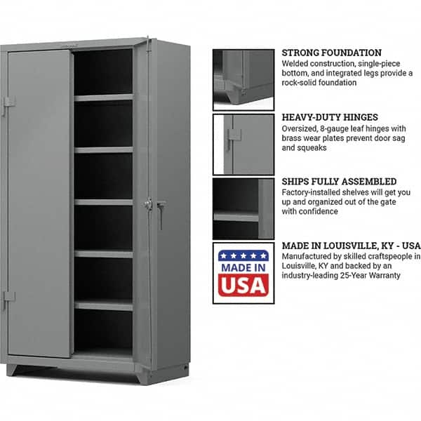 Strong Hold - 5 Shelf Locking Storage Cabinet - Steel, 36" Wide x 24" Deep x 75" High, Medium Gray - Caliber Tooling