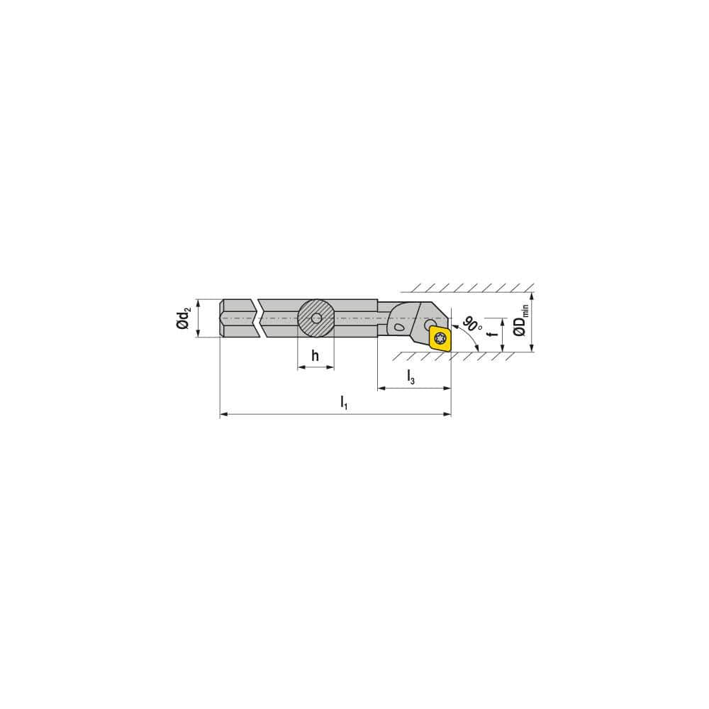 Indexable Boring Bar:  A10H SCFCL 06,  13.00 mm Min Bore,  10.00 mm Shank Dia,  90.00&deg N/A Steel 100.0000″ OAL,  Screw Clamping,