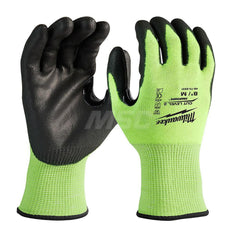 Cut, Puncture & Abrasive-Resistant Gloves: Size M, ANSI Cut A3, ANSI Puncture 0, Nitrile, Polyurethane High-Visibility Yellow, Palm & Fingers Coated, Polyester Lined, Polyurethane Back, Smooth Grip, ANSI Abrasion 0