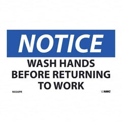 NMC - 1 5-Piece Restroom, Janitorial & Housekeeping Label - Legend: Notice - Wash Hands Before Returning to Work - Caliber Tooling