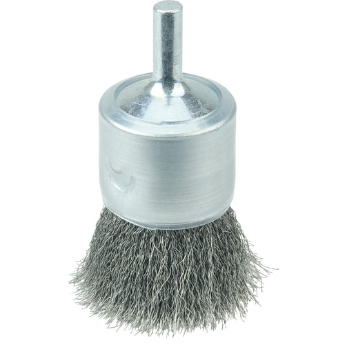 1″ Coated Cup Crimped Wire End Brush, .006″ Steel Fill - Caliber Tooling