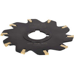 Indexable Slotting Cutter: 0.122'' Cutting Width, 3.1496'' Cutter Dia, Arbor Hole Connection, 0.63'' Depth of Cut, 1'' Hole, Neutral Self Clamping, Uses 6 SS Inserts, 6 Teeth, Straight, Positive, Steel, Black Oxide Finish