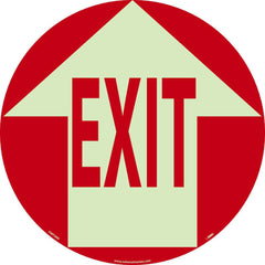 NMC - Adhesive Backed Floor Signs; Message Type: Exit, Entrance & Directional ; Graphic Type: Arrow ; Message or Graphic: Message & Graphic ; Legend: Exit ; Color: Red on Glow ; Special Color Properties: Glow-In-The-Dark - Exact Industrial Supply