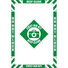 NMC - Adhesive Backed Floor Signs; Message Type: First Aid ; Graphic Type: First Aid Kit ; Message or Graphic: Message & Graphic ; Legend: First Aid Keep Clear ; Color: Green; White ; Special Color Properties: No Special Properties - Exact Industrial Supply