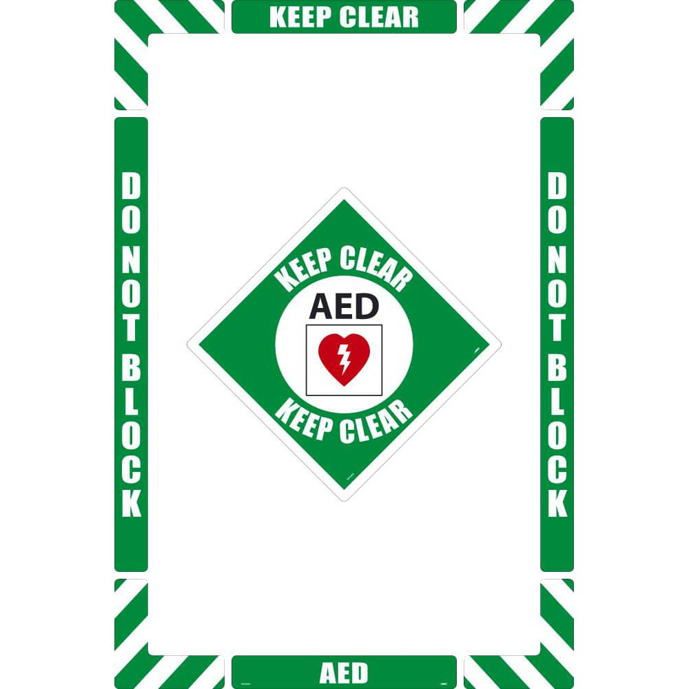 NMC - Adhesive Backed Floor Signs; Message Type: Security & Admittance ; Graphic Type: Arc Flash ; Message or Graphic: Message & Graphic ; Legend: AED Keep Clear ; Color: Green; White; Black; Red ; Special Color Properties: No Special Properties - Exact Industrial Supply