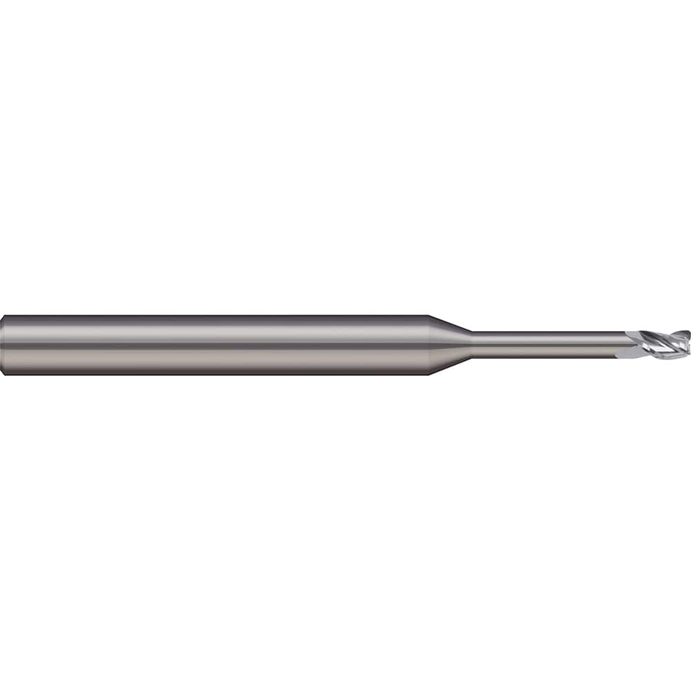 Corner Radius End Mill: 1/8″ Dia, 1/8″ LOC, 0.005″ Radius, 2 Flutes, Solid Carbide 2″ OAL, 3/16″ Shank Dia, 20 ° Helix, Bright/Uncoated, Corner Radius End