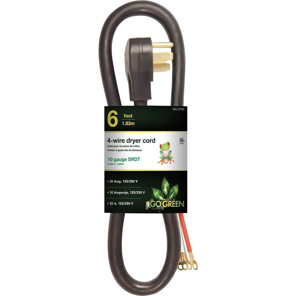 GoGreen Power - Power Cords; Cord Type: Replacement Cord ; Overall Length (Feet): 6 ; Cord Color: Brown ; Amperage: 30 ; Voltage: 250 ; Wire Gauge/Number of Conductors: 10/3