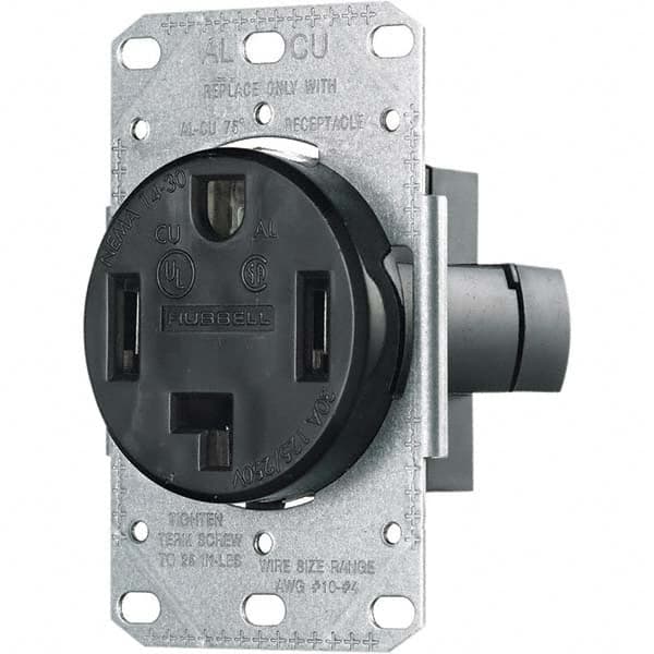 Hubbell Wiring Device-Kellems - 125/250 VAC 30A NEMA 14-30R Residential Grade Black Straight Blade Single Receptacle - Caliber Tooling