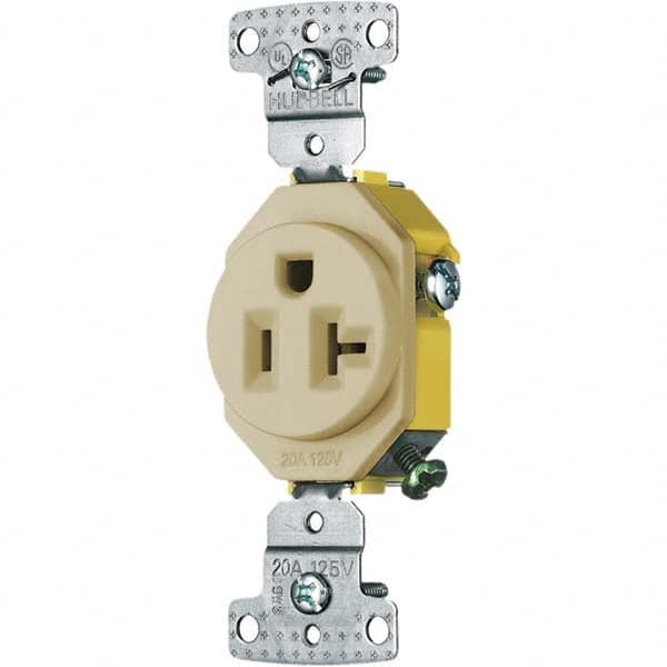 Hubbell Wiring Device-Kellems - 125V 20A NEMA 5-20R Residential Grade Ivory Straight Blade Single Receptacle - Caliber Tooling