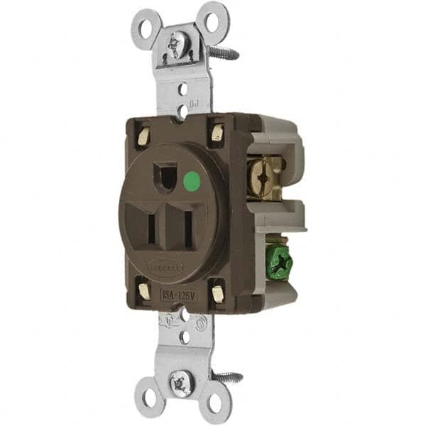 Hubbell Wiring Device-Kellems - 125V 15A NEMA 5-15R Hospital Grade Brown Straight Blade Single Receptacle - Caliber Tooling