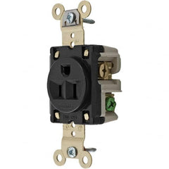 125V 15A NEMA 5-15R Industrial Grade Black Straight Blade Single Receptacle 2 Pole, 3 Wire, Grounded, Flush Mount