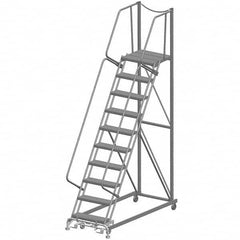 Steel Rolling Ladder: 10 Step Heavy-Duty Grating Tread