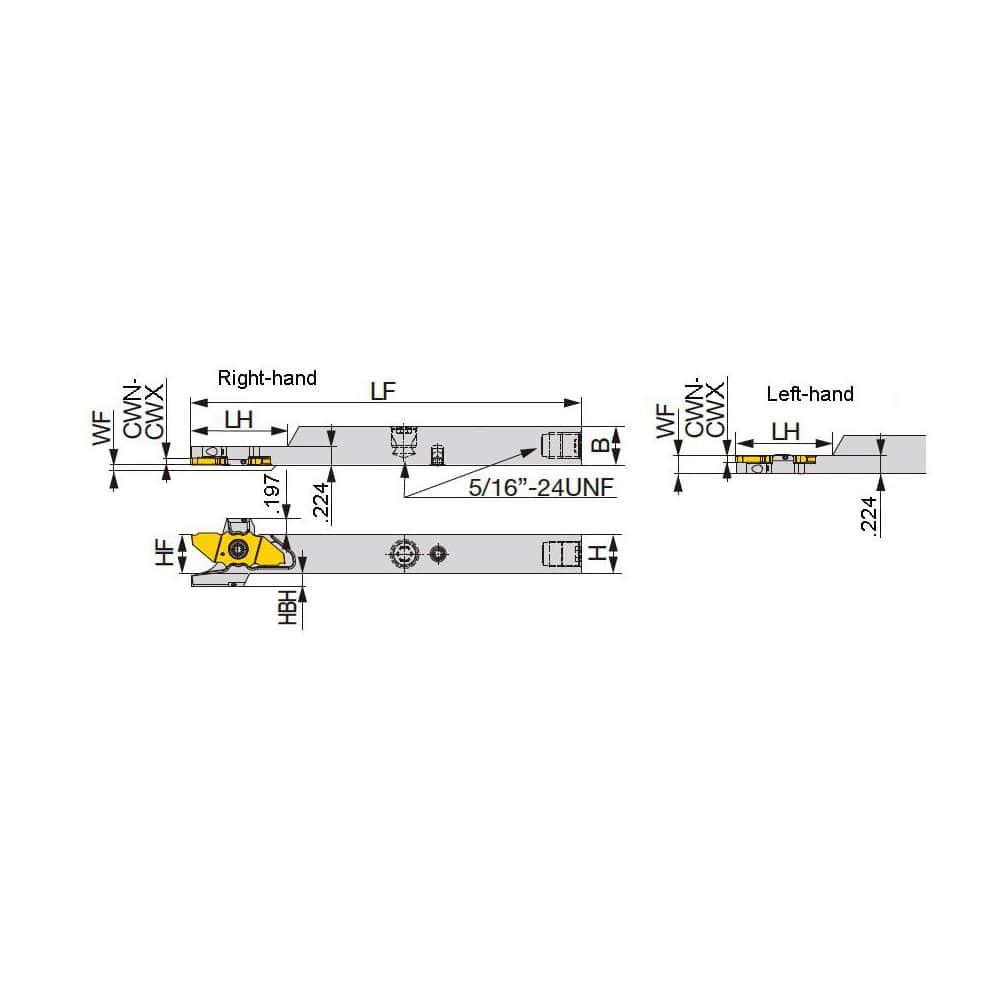 Indexable Cutoff Toolholder: 0.4134″ Max Depth of Cut, 0.7874″ Max Workpiece Dia, 0.0236″ Min Insert Width, Right Hand 0.5″ Shank Height, 0.5″ Shank Width, Uses 06, 12, 16 & 20 Inserts, Series JSXX