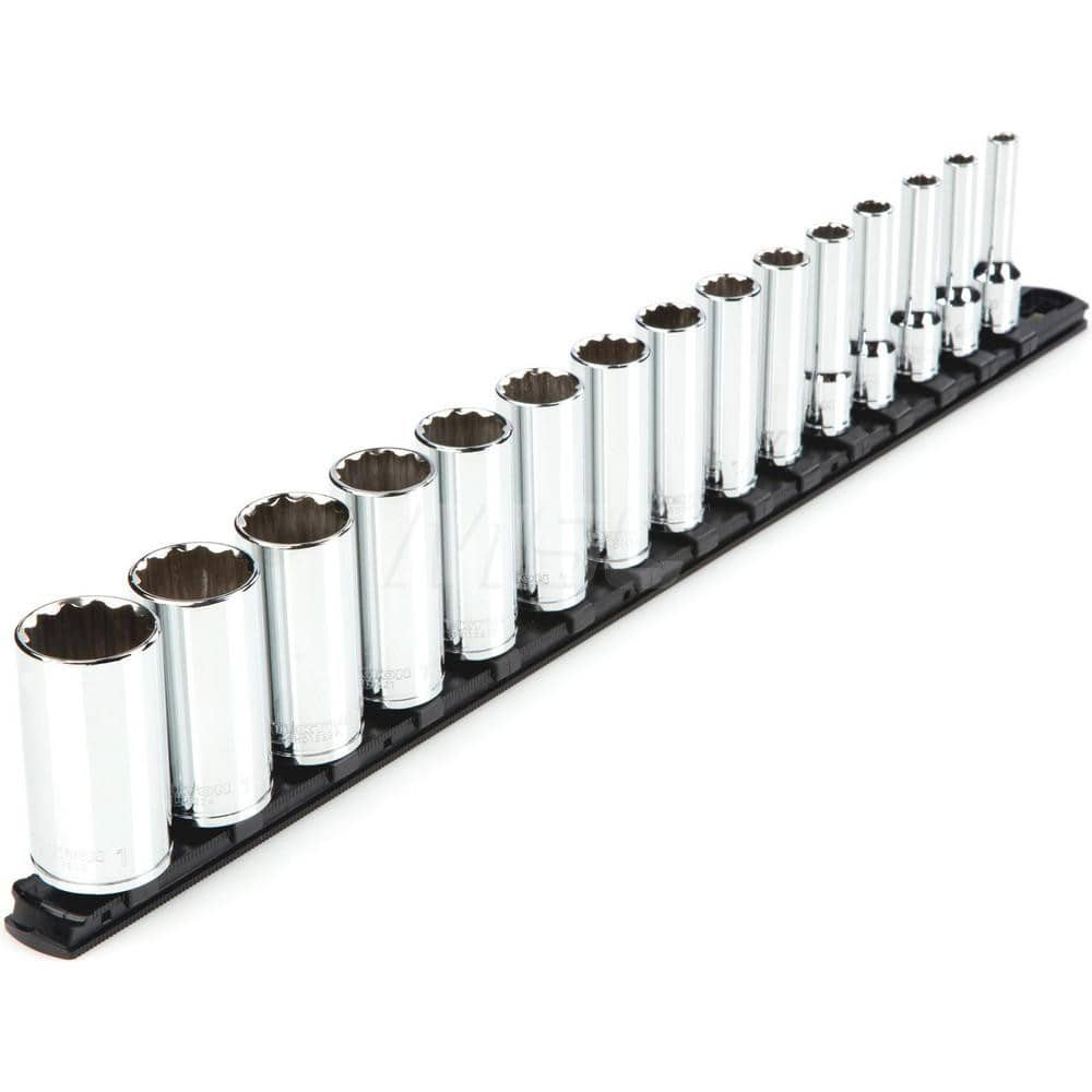 Socket Set: 3/8″ Drive 1/4 to 1″ Socket, 12 Point