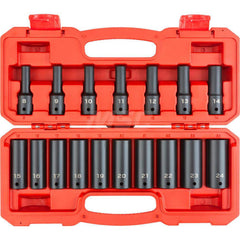 Socket Set: 1/2″ Drive 8 to 24 mm Socket, 6 Point