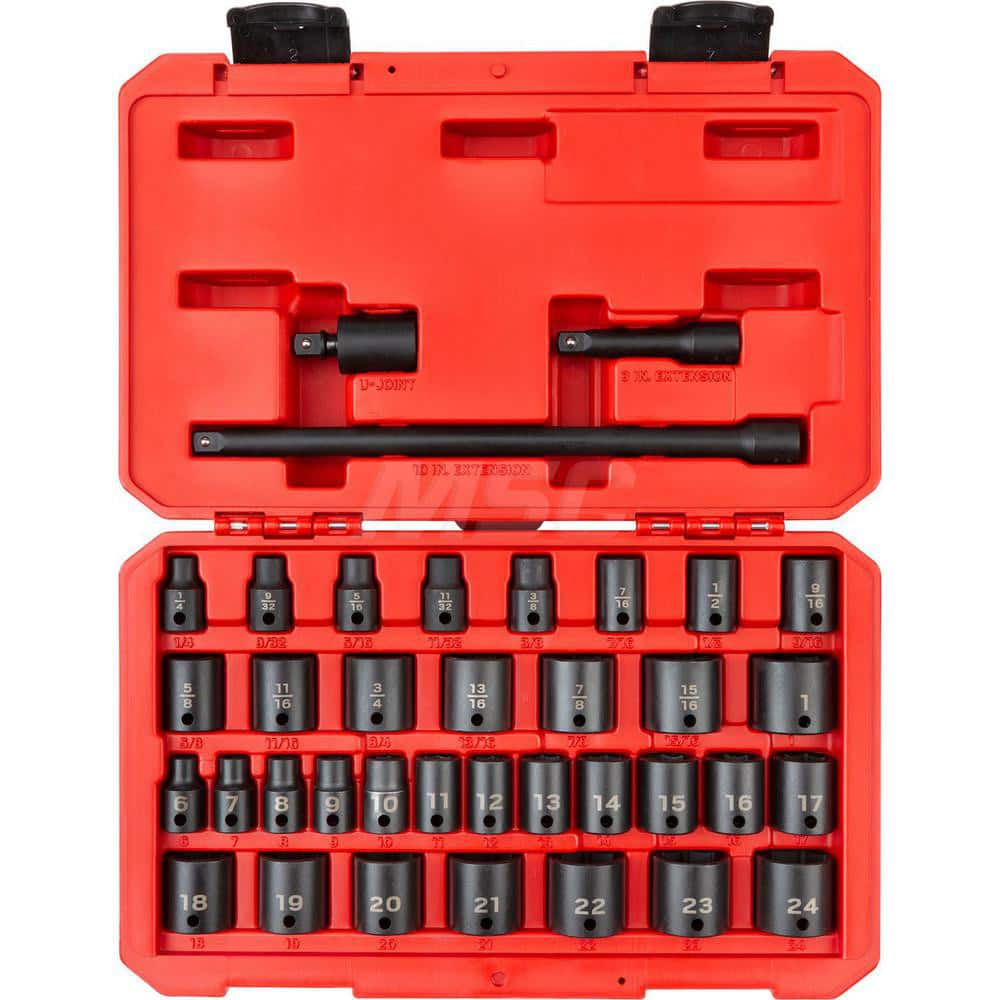 Socket Set: 3/8″ Drive 6 to 24 mm Socket, 6 Point