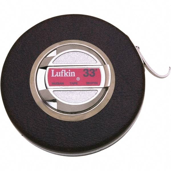 Lufkin - 33' x 3/8" Yellow Steel Blade Tape Measure - 1/8" Graduation, Inch Graduation Style, Brown Vinyl Clad Steel Case - Caliber Tooling