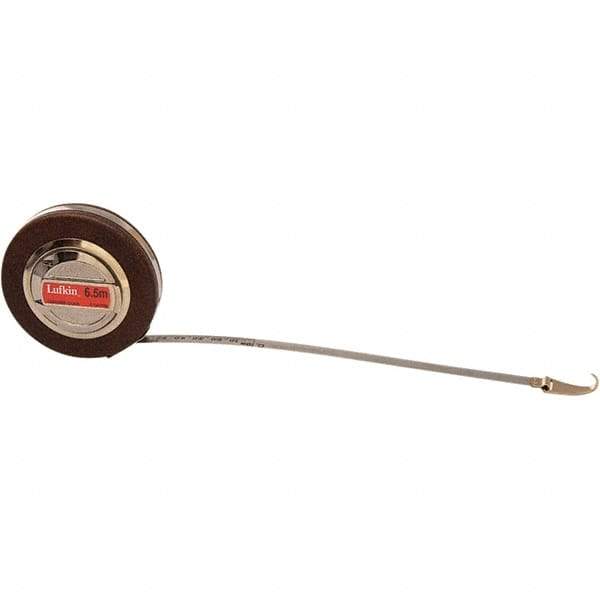 Lufkin - 20' x 10mm Silver Steel Blade Tape Measure - 1" Graduation, Decimal/Metric Graduation Style, Brown Vinyl Clad Steel Case - Caliber Tooling