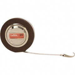 Lufkin - 20' x 3/8" White Steel Blade Tape Measure - 1, 1/10 & 1/100" Graduation, Inch Graduation Style, Brown Vinyl Clad Steel Case - Caliber Tooling