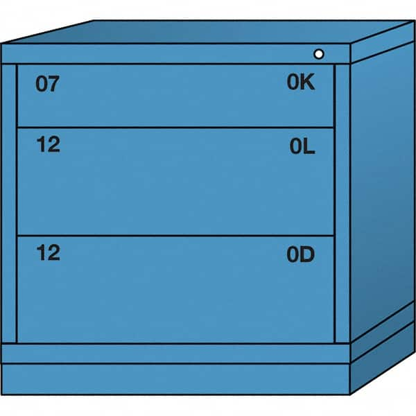 Lyon - 3 Drawer, Standard Table Height - Multiple Drawer Access Cabinet - Steel, 30" Wide x 28-1/4" Deep x 30-1/8" High, Wedgewood Blue - Caliber Tooling