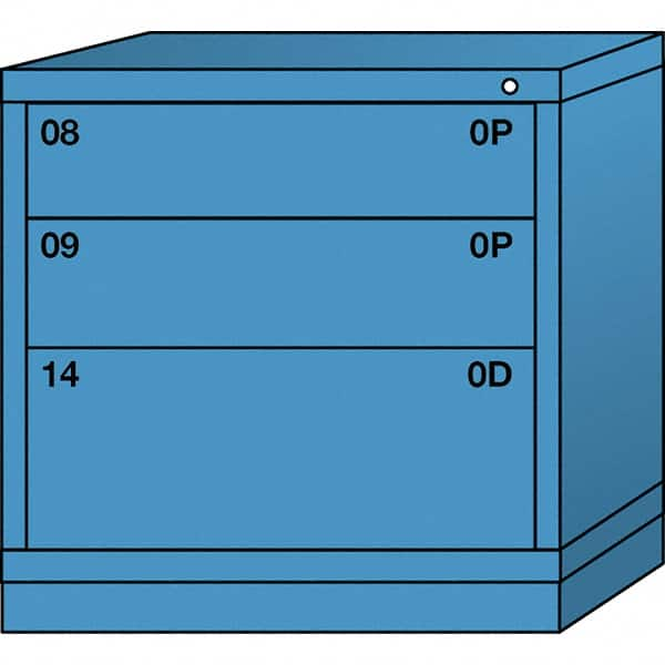 Lyon - 3 Drawer, Standard Table Height - Multiple Drawer Access Cabinet - Steel, 30" Wide x 28-1/4" Deep x 30-1/8" High, Wedgewood Blue - Caliber Tooling