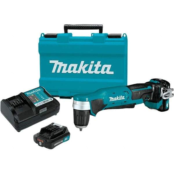 Makita - 12 Volt 3/8" Chuck Right Angle Handle Cordless Drill - 0-1100 RPM, Keyless Chuck, Reversible, 2 Lithium-Ion Batteries Included - Caliber Tooling