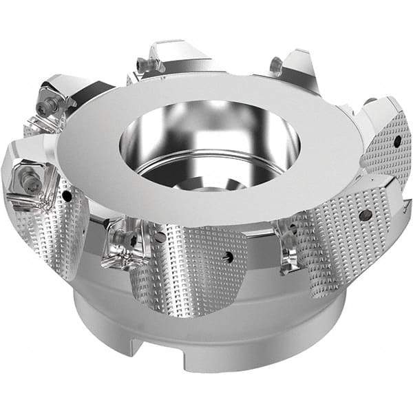 Seco - 125mm Cut Diam, 40mm Arbor Hole, 8mm Max Depth of Cut, 71° Indexable Chamfer & Angle Face Mill - 8 Inserts, SN.. Insert, Right Hand Cut, 8 Flutes, Through Coolant, Series R220.56 - Caliber Tooling