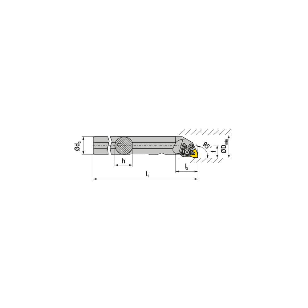 Indexable Boring Bar:  A25R DWLNL 06,  32.00 mm Min Bore,  25.00 mm Shank Dia,  95.00&deg N/A Steel 200.0000″ OAL,  Clamp,