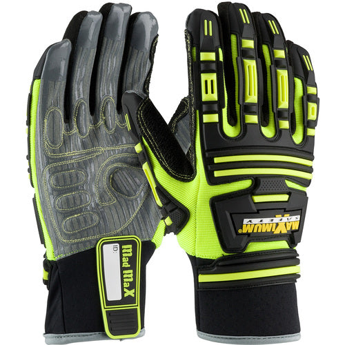 ‎120-5250/XXL Oil /Gas Gloves - Roustabout KV - Hi-Vis Yellow - Dorsal Protect. - Kevlar Lnd - Silicone Grip - Exact Industrial Supply