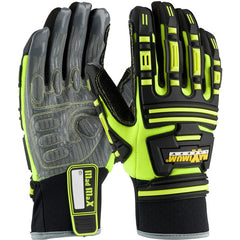 ‎120-5200/M Oil /Gas Gloves - Roustabout - Hi-Vis Yellow Back - Dorsal Protection - Silicone Grip on Palm - Exact Industrial Supply