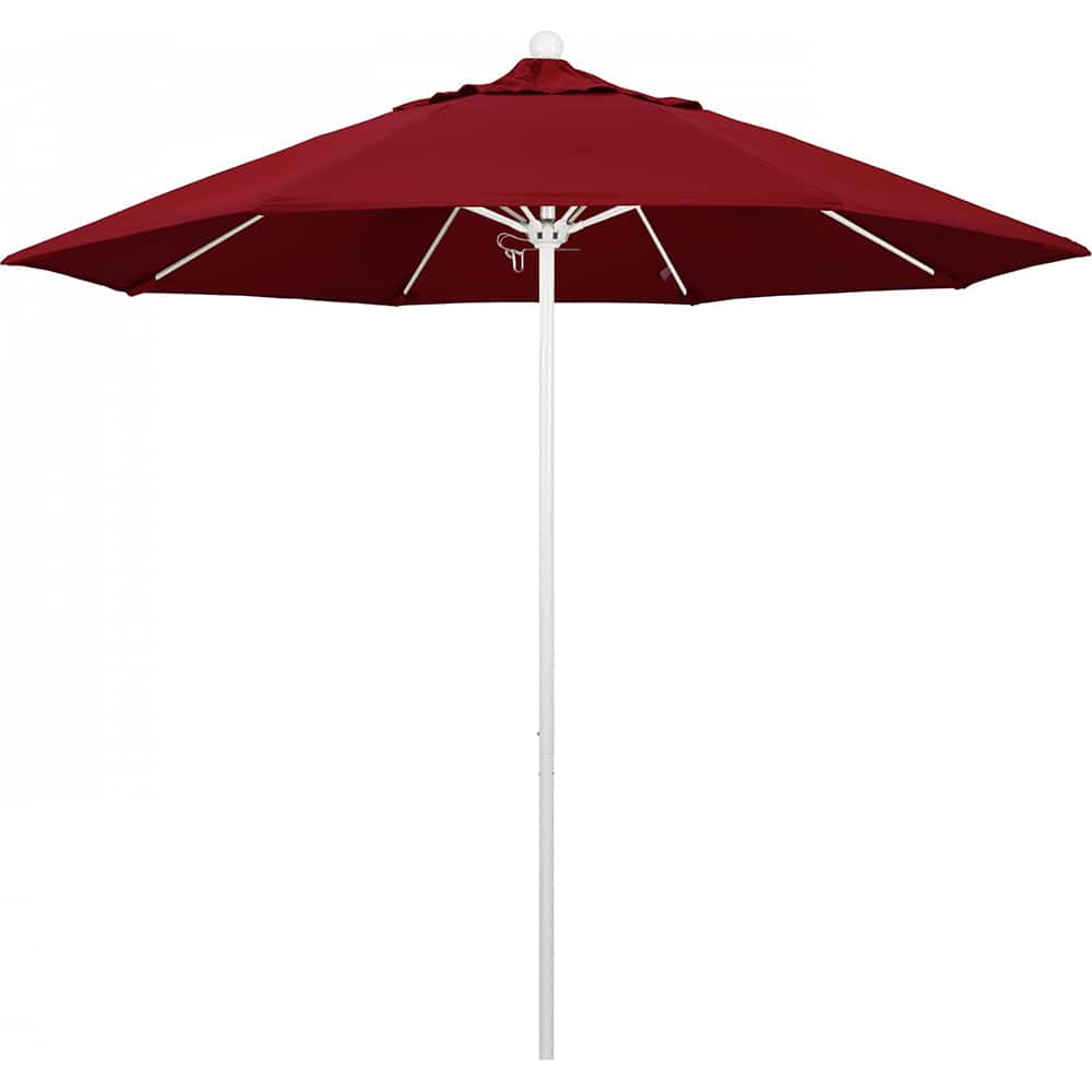 California Umbrella - Patio Umbrellas; Umbrella Diameter (Inch): 108 ; Height (Feet): 8.583 ; Fabric Color: Red ; Base Included: No ; Frame Material: Aluminum ; Frame Color: White - Exact Industrial Supply