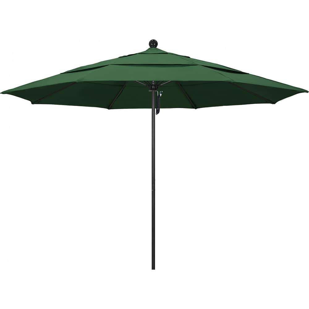 California Umbrella - Patio Umbrellas; Umbrella Diameter (Inch): 132 ; Height (Feet): 8.916 ; Fabric Color: Hunter Green ; Base Included: No ; Frame Material: Aluminum ; Frame Color: Black - Exact Industrial Supply