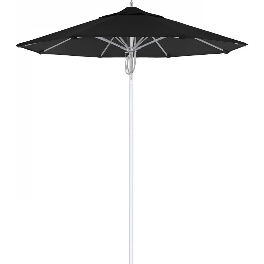 California Umbrella - Patio Umbrellas; Umbrella Diameter (Inch): 90 ; Height (Feet): 8.666 ; Fabric Color: Black ; Base Included: No ; Frame Material: Aluminum ; Frame Color: Silver - Exact Industrial Supply