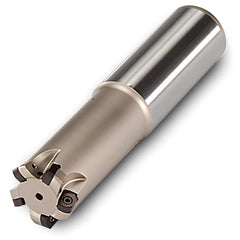 Indexable High-Feed End Mill: 1″ Cut Dia, 1″ Cylindrical Shank Uses 3 UNLU Inserts, 0.06″ Max Depth, 10″ OAL, Through Coolant