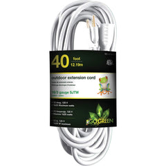 GoGreen Power - Power Cords; Cord Type: Extension Cord ; Overall Length (Feet): 40 ; Cord Color: White ; Amperage: 15 ; Voltage: 125 ; Wire Gauge/Number of Conductors: 16/3 - Exact Industrial Supply