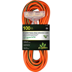 GoGreen Power - Power Cords; Cord Type: Extension Cord ; Overall Length (Feet): 100 ; Cord Color: Orange ; Amperage: 15 ; Voltage: 125 ; Wire Gauge/Number of Conductors: 12/3 - Exact Industrial Supply