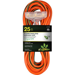 GoGreen Power - Power Cords; Cord Type: Extension Cord ; Overall Length (Feet): 25 ; Cord Color: Orange ; Amperage: 15 ; Voltage: 125 ; Wire Gauge/Number of Conductors: 12/3 - Exact Industrial Supply