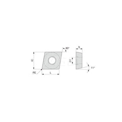 Turning Insert:  CPMT21.52PM T9225,  Solid Carbide TiCN, Al2O3 & TiN Finish,  Neutral,  1/4″ Inscribed Circle,  0.0310″ Corner Radius,  80.0 &deg N/A Diamond,  Series  CPMT