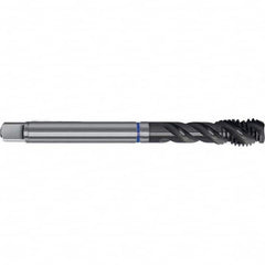 Spiral Flute Tap: M10 x 1.25, Metric Fine, 3 Flute, Semi-Bottoming, 6HX Class of Fit, PM-HSS-E, TiAlN Finish Right Hand Flute, Right Hand Thread, D5 & D6, Series 4635