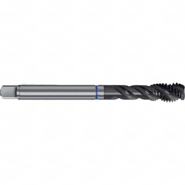 Spiral Flute Tap: M20 x 1.50, Metric Fine, 4 Flute, Semi-Bottoming, 6HX Class of Fit, PM-HSS-E, TiAlN Finish Right Hand Flute, Right Hand Thread, D7 & D8, Series 4635