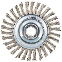 Norton - 4" OD, 5/8-11 Arbor Hole, Stringer Bead Twist Knot Stainless Steel Wheel Brush - Caliber Tooling