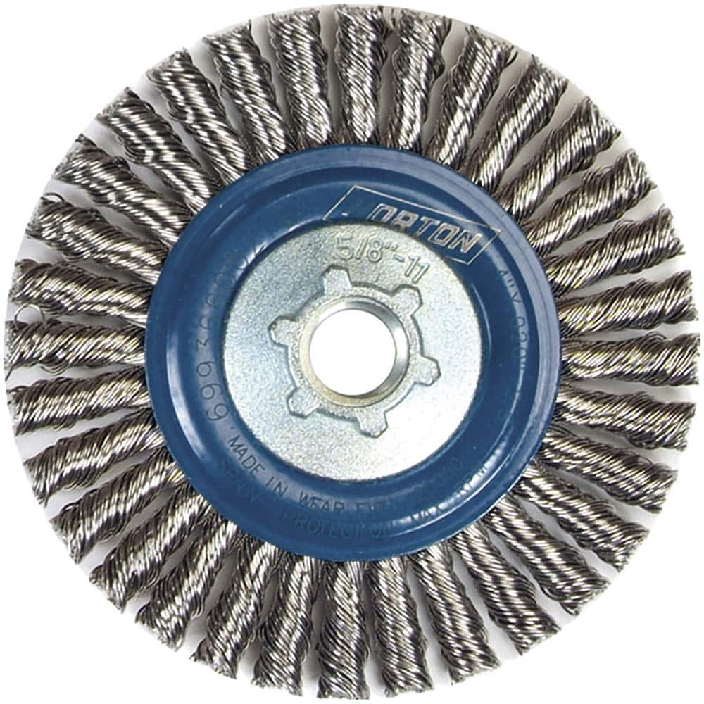 Norton - 4" OD, 5/8-11 Arbor Hole, Stringer Bead Twist Knot Stainless Steel Wheel Brush - Caliber Tooling