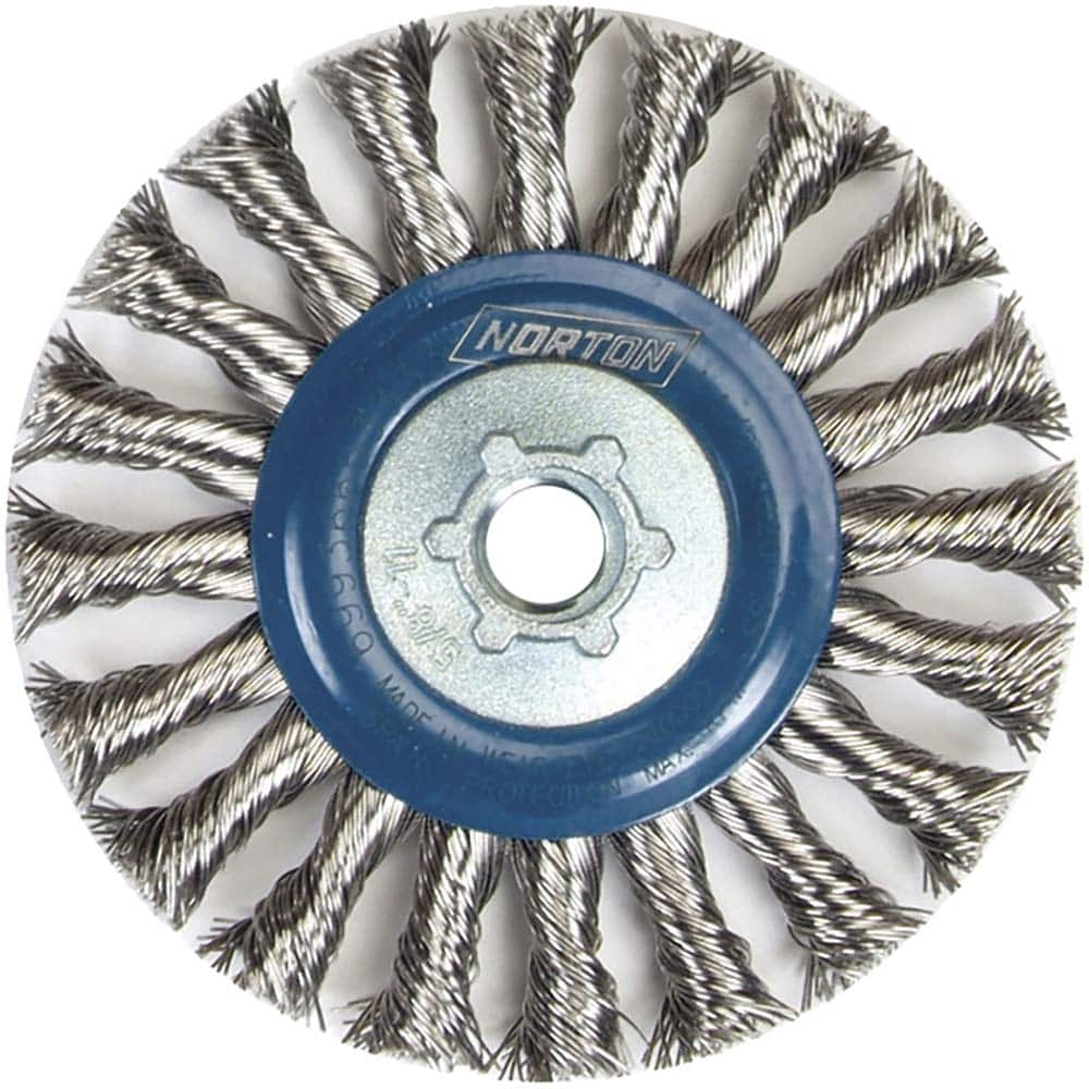 Norton - 4-1/2" OD, 5/8-11 Arbor Hole, Knotted Stainless Steel Wheel Brush - Caliber Tooling