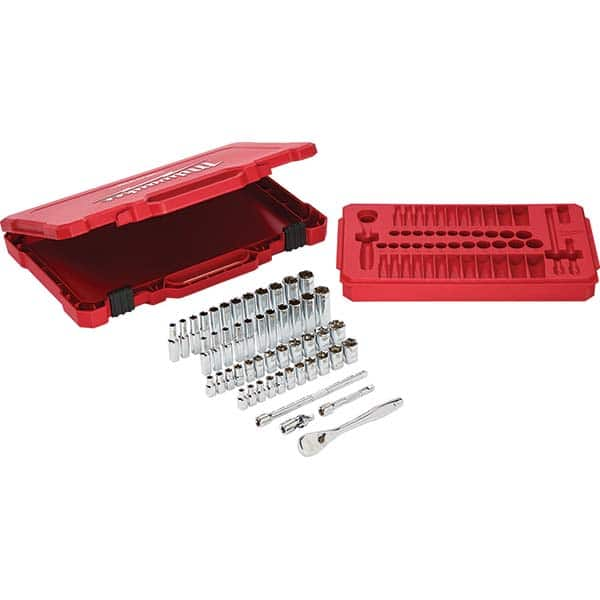 Ratchet Socket Set: 50 Pc 5/32 to 9/16″ Socket, Chrome-Plated