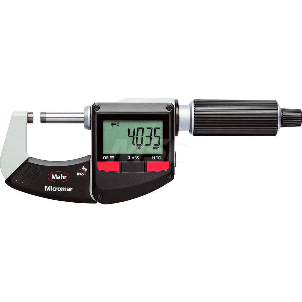 Mahr - Electronic Outside Micrometers; Type: Digital Outside Micrometer ; Minimum Measurement (Decimal Inch): 0 ; Minimum Measurement (mm): 0 ; Maximum Measurement (mm): 25 ; Thimble Type: Ratchet ; Calibrated: Yes - Exact Industrial Supply